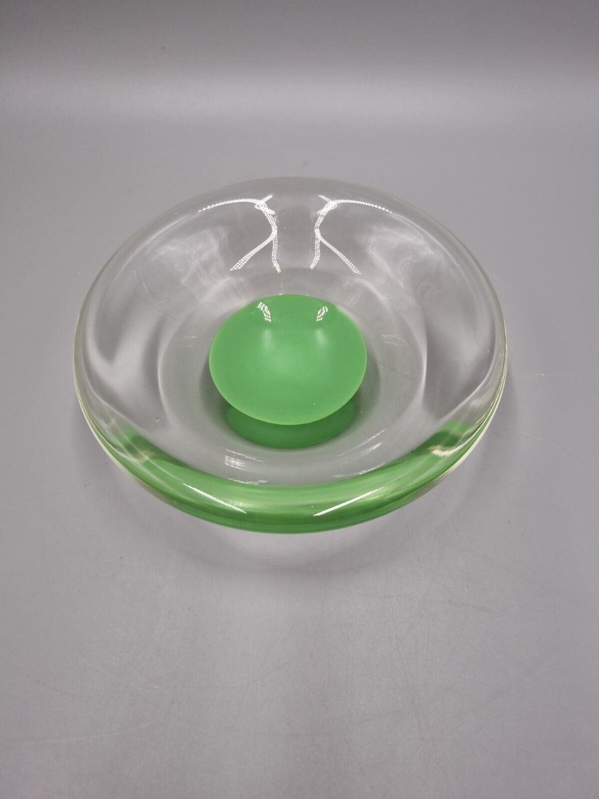 A Studio Art Glass Bowl, Green Disc, Unmarked.