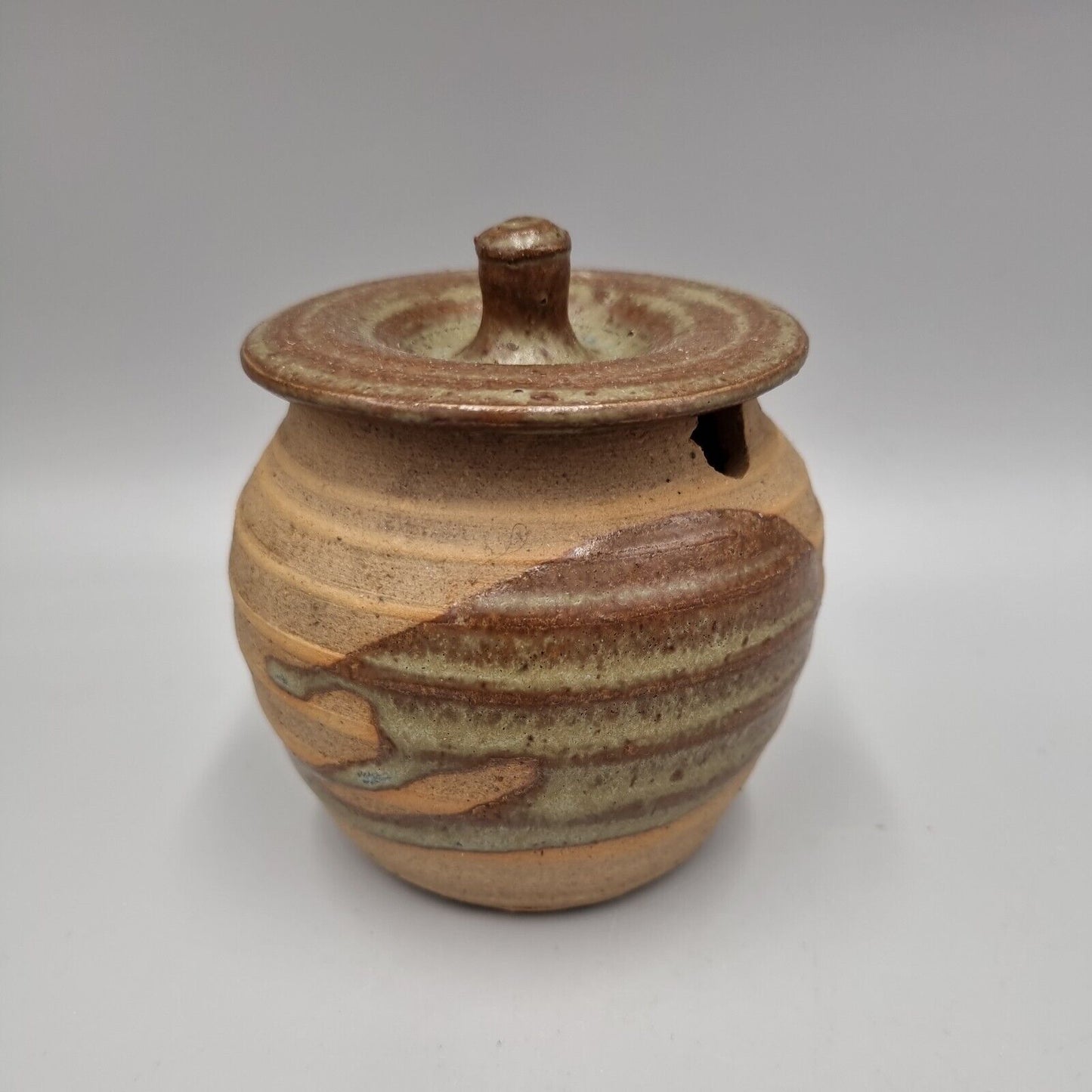 An Alan Brough Studio Pottery Lidded Condiment Pot. Leach Pottery Connection.