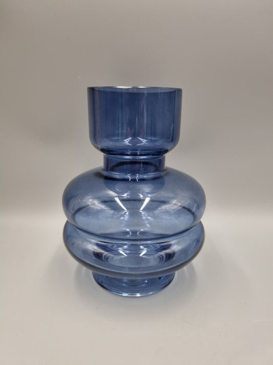 A Studio Art Glass Blue Hooped Vase, Scandinavian Style. Unmarked.