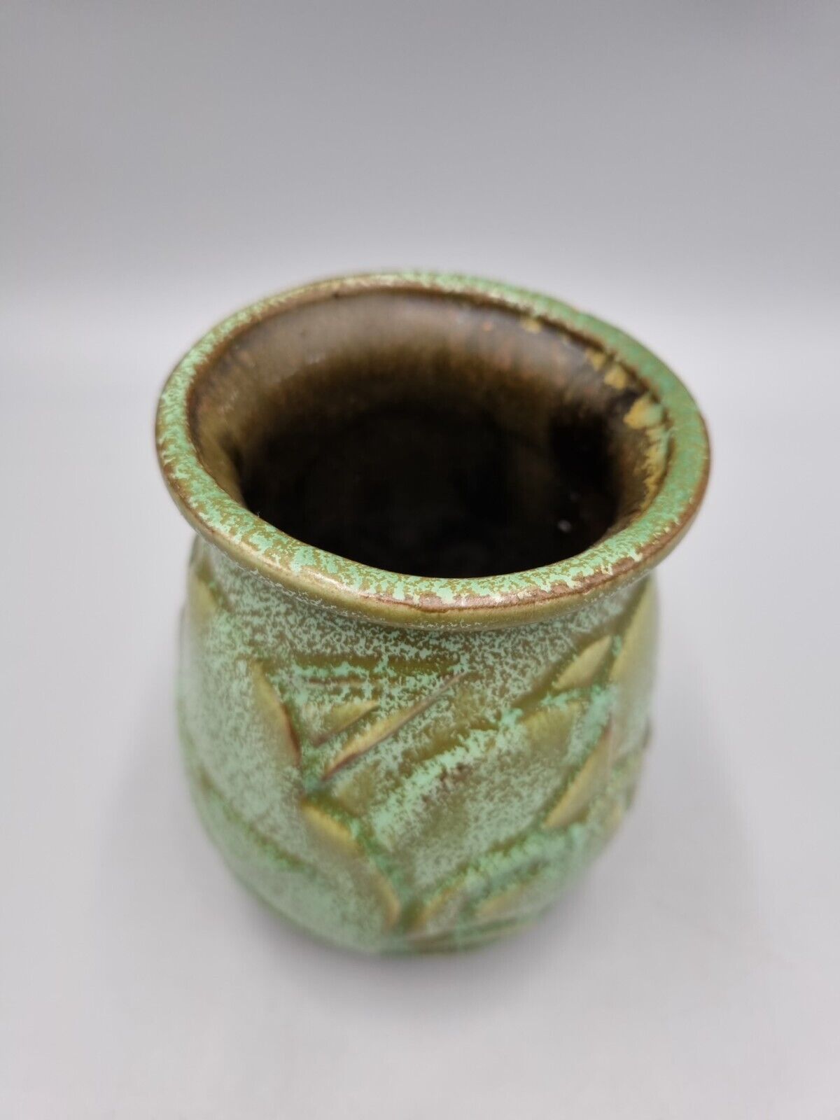 Vintage Moulded Green Vase with Impressed Stamp To Base.