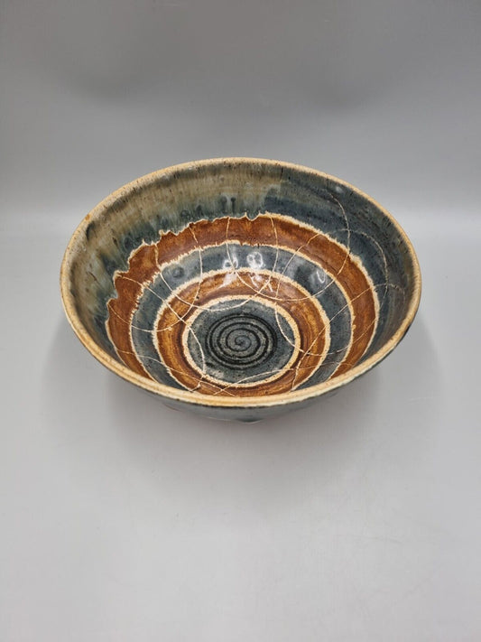 A Large Studio Pottery Bowl With Geometric Decoration, Signed 'CJ' to base.