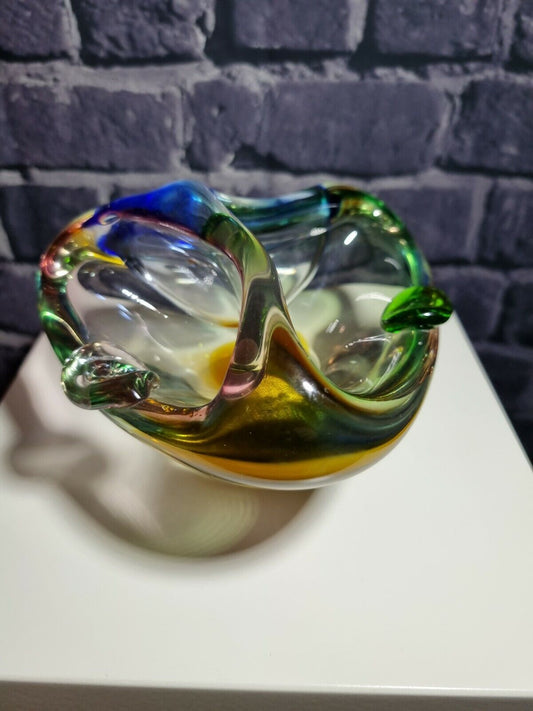 Stunning Vintage Murano Tri Colours '60'S / 70's Italian Artglass Bowl, Ashtray.