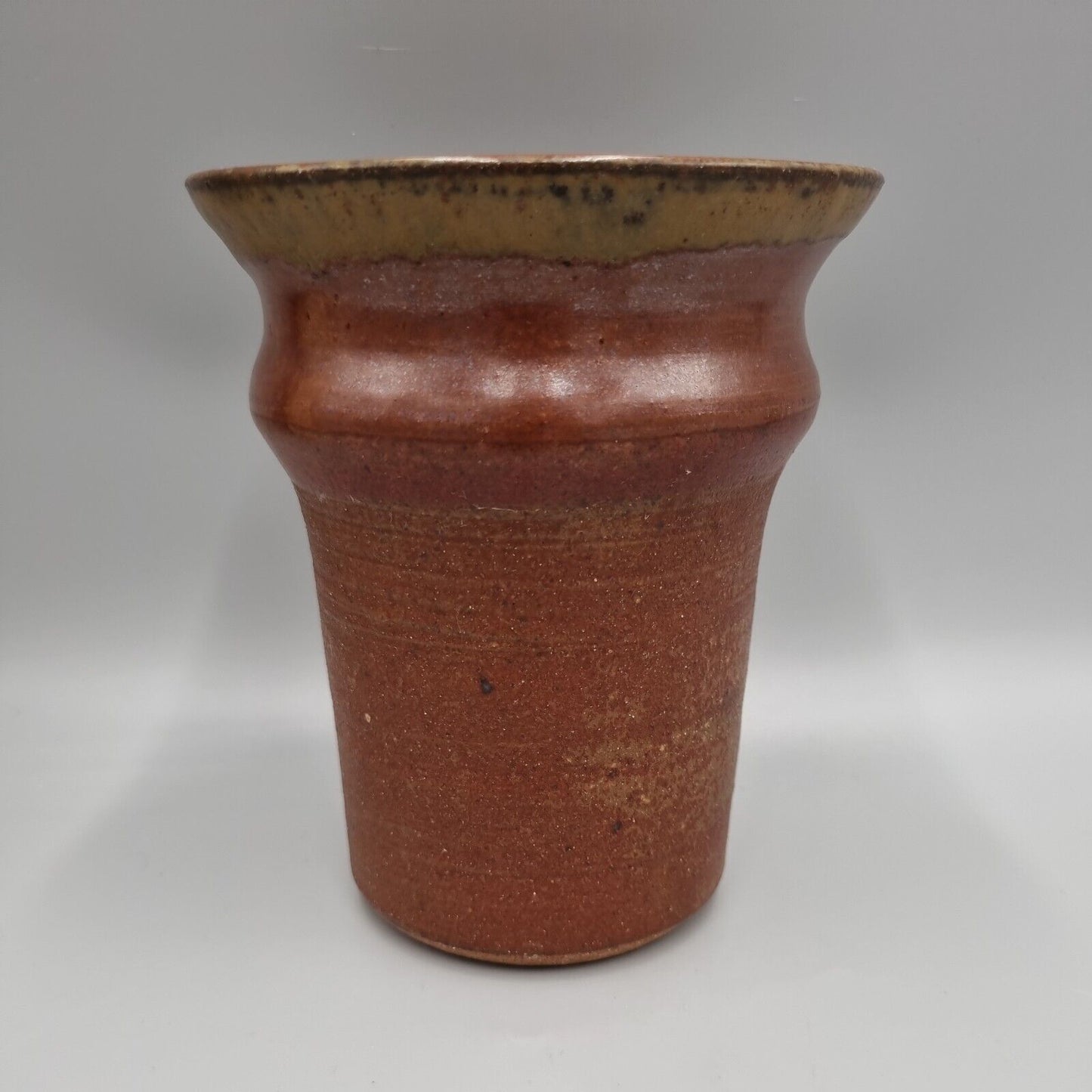 A Peter Lane Studio Pottery Flared Mouth Cylinder Vase, Incised Signature, VGC.