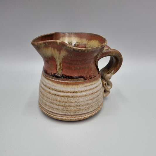 A Small Polperro Pottery Studio Jug, Impressed To Base, Crumple Handle, VGC.