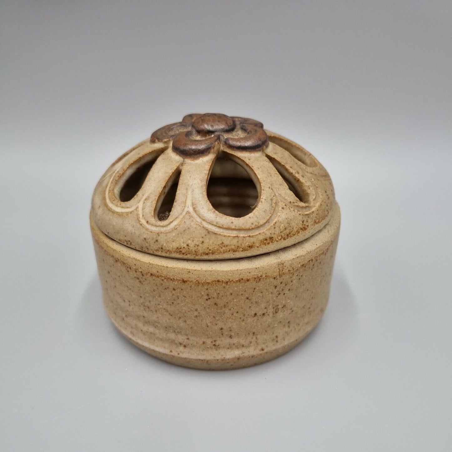 Studio Pottery Small Lidded Potpourri Bowl, Marked 'SM' to the Base.