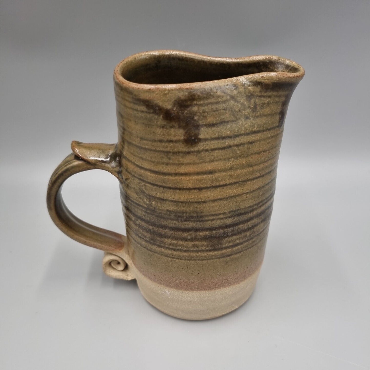 A Jeremy Leach Studio Pottery Moorlands, Devon, Green Glaze Jug, 6 inch. VGC.