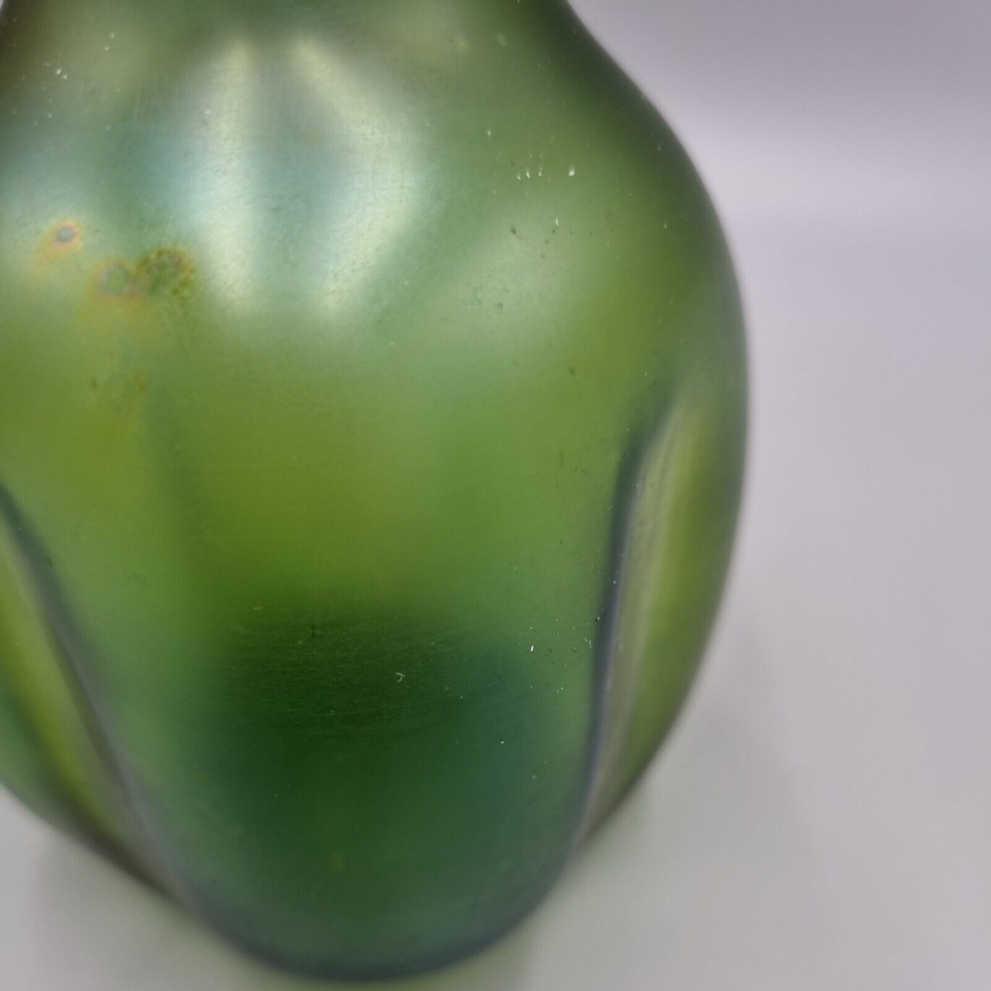 An Antique Loetz, Art Nouveau, Green Glass Metal Overlay Vase.