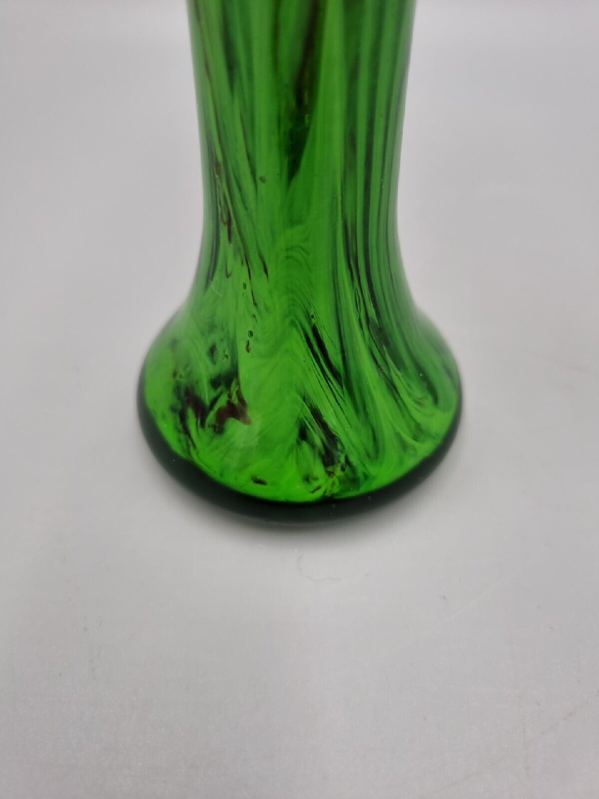 A Small Green Studio Glass Posy / Bud Spill Vase with Gold Enamel Decoration.