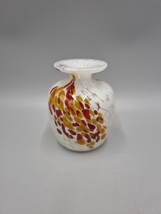 A Vintage Studio Signed Mdina Glass Squat Vase, labelled.