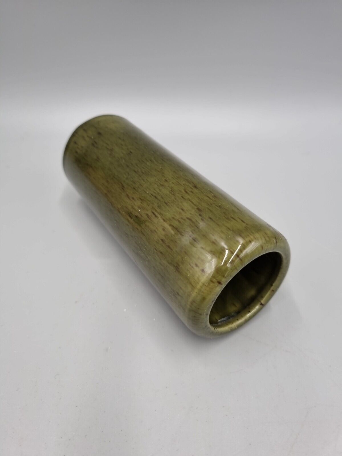 A Studio Pottery Cylinder Vase, Deep Green Glaze, Unmarked, Very Good Condition.