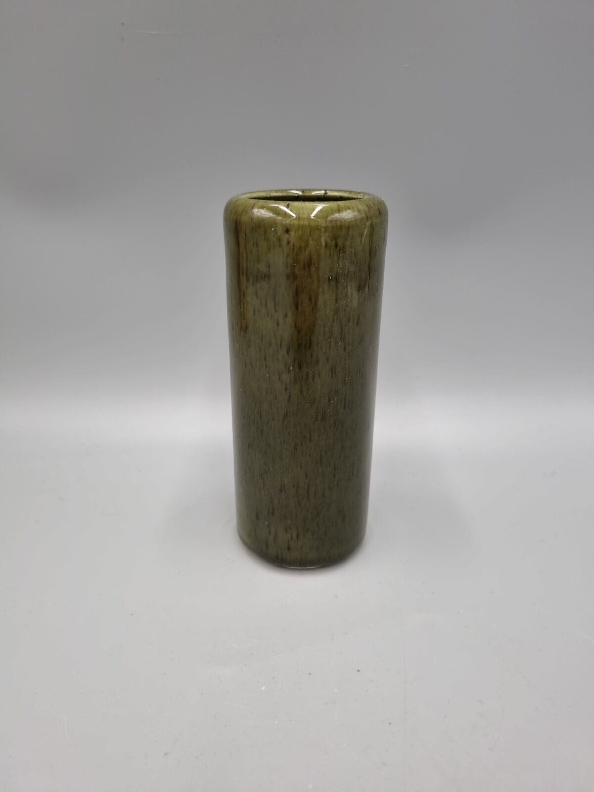 A Studio Pottery Cylinder Vase, Deep Green Glaze, Unmarked, Very Good Condition.