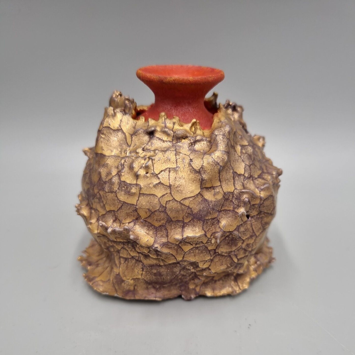 A Studio Pottery Abstract Vase In A Folded Wrap In Gold, VGC, Unmarked.