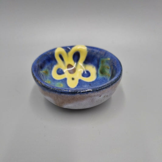 A Miniature Studio Pottery Bowl Brightly Decorated, VGC, Inscribed to base.