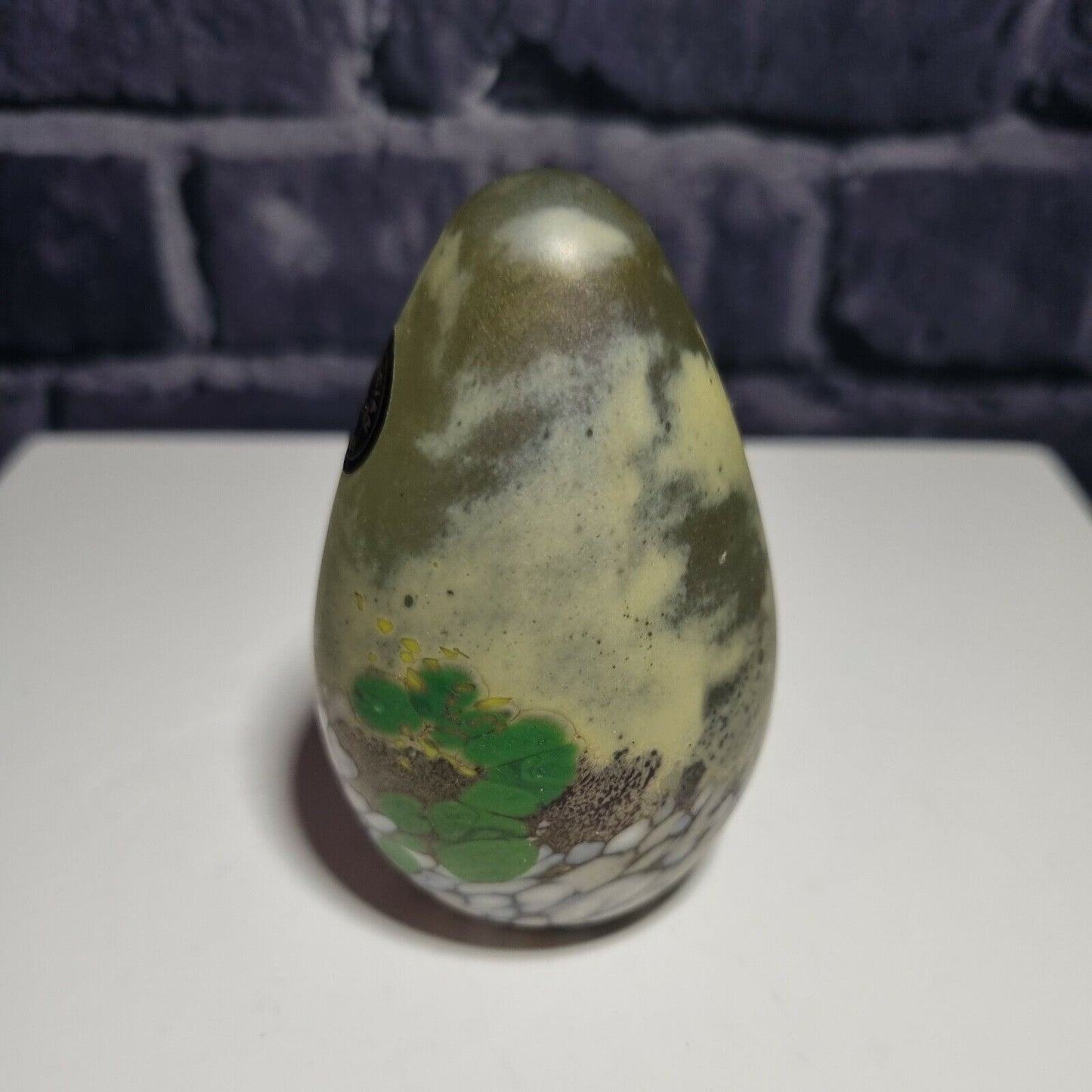 Phoenician Art Glass Malta Paperweight Egg Shaped, hand painted Signed.