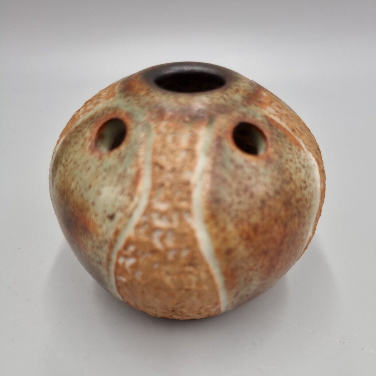 A Hugh West Studio Pottery Attractive Posy Vase / Frog, Incised 'HW' mark. VGC