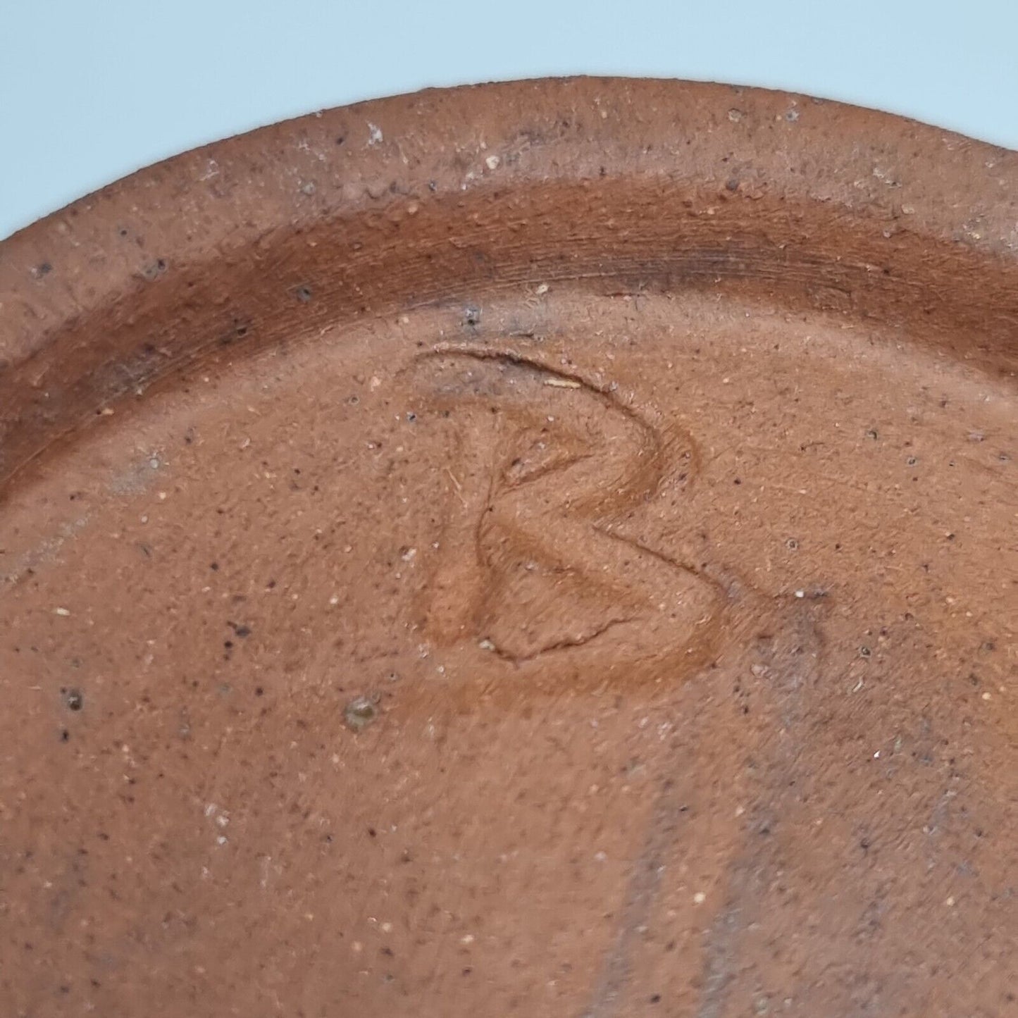 A Studio Pottery Small Pot/Vase/Plant Pot With Leaf Decoration, Incised 'B'.