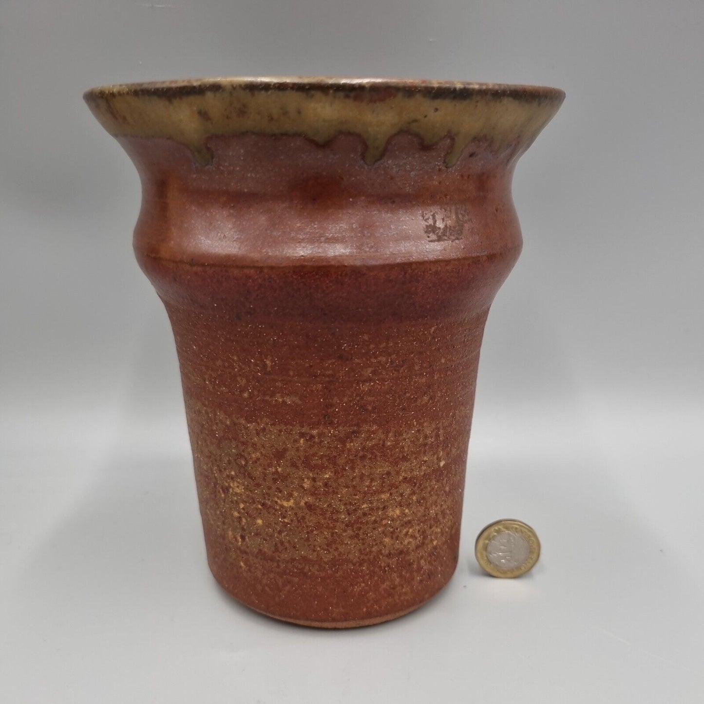 A Peter Lane Studio Pottery Flared Mouth Cylinder Vase, Incised Signature, VGC.