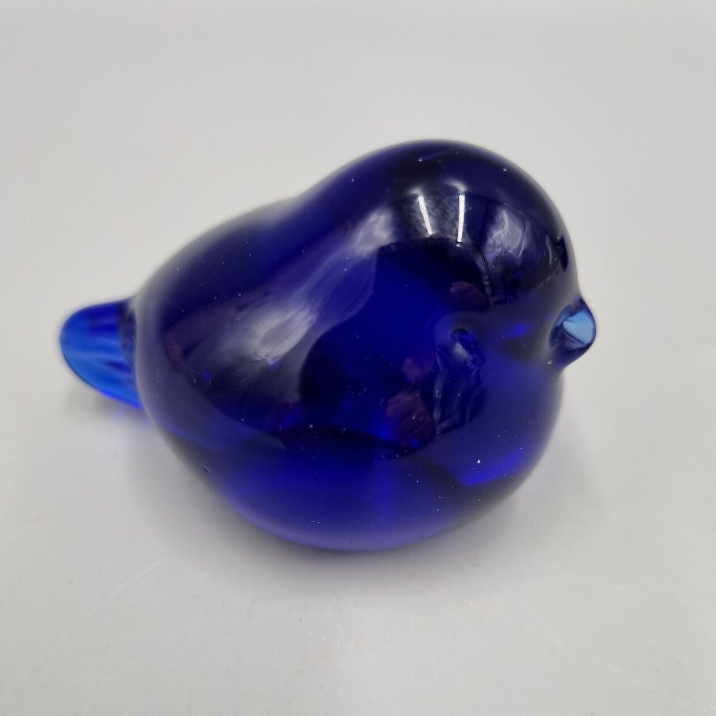 A Pair Of Small Studio Glass Paperweight Cobalt Blue Bird, Reijmyre Style Sweden