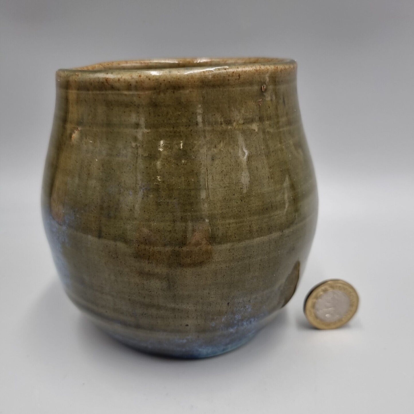 A Studio Pottery Bowl, / Brush Pot Incised To Base 'HJ' - Jackson?. VGC.