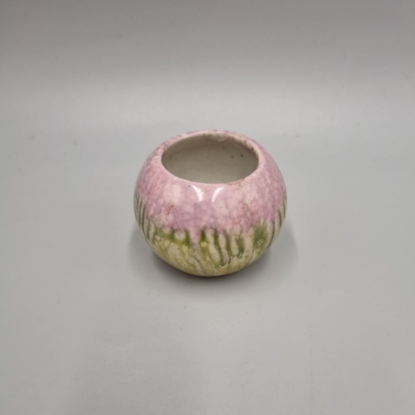 A Miniature Ball Vase Decorated in Purple And Green Lustre Glaze, VGC.