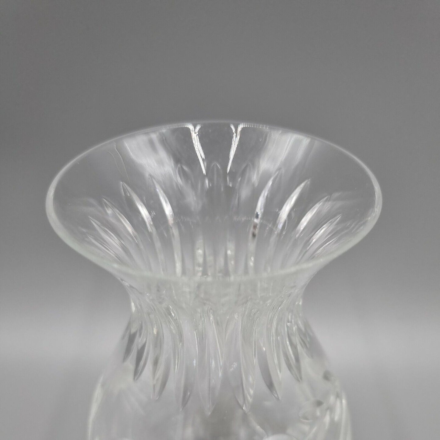 A Stuart Crystal Hand Engraved Bulb Vase, Fuchsia Design. VGC. H - 6".