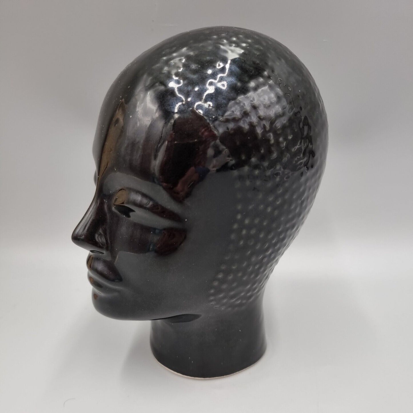 Small Vintage Ceramic Head of a Female Sculpture Shop Display, Japanese. Black.