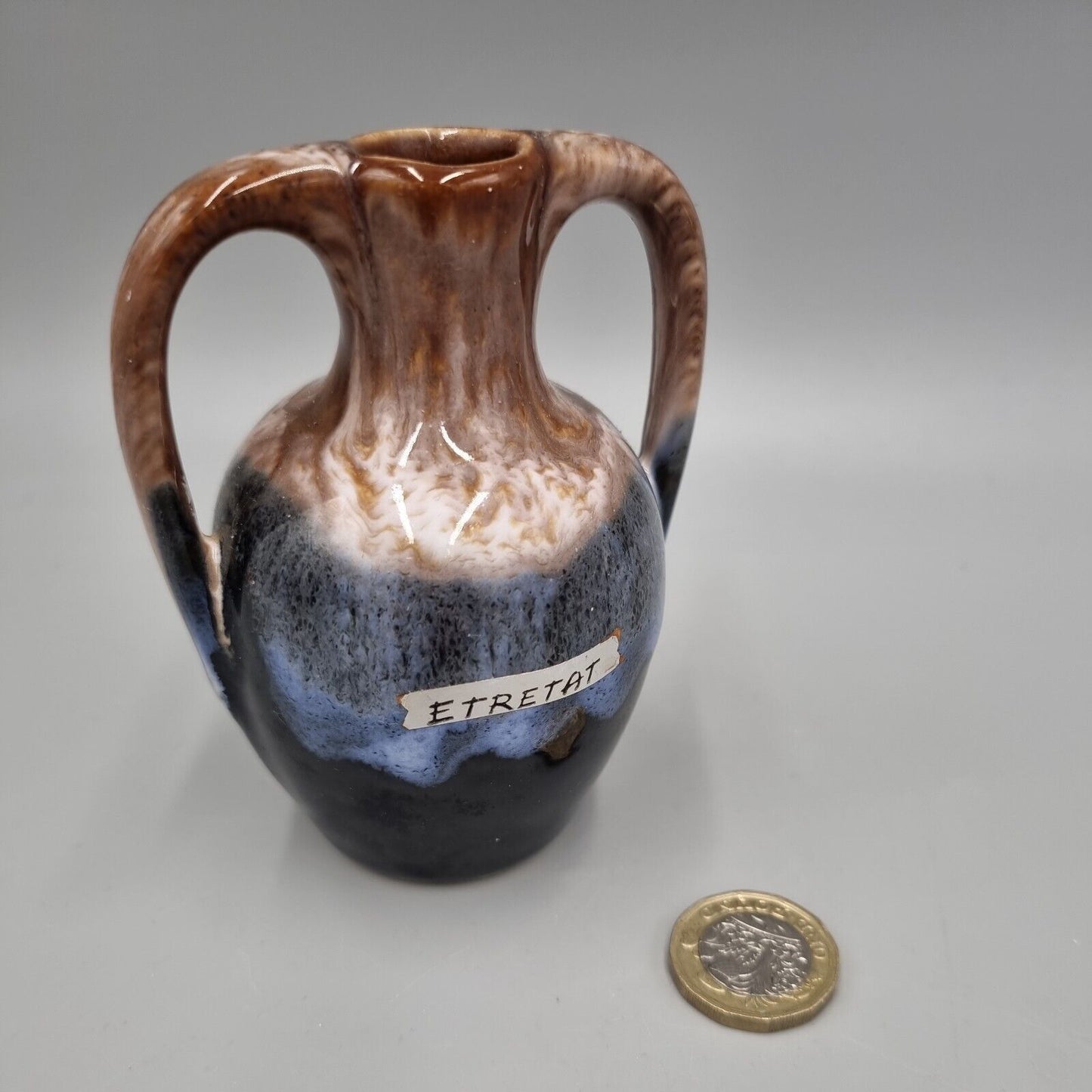 A Studio Pottery Small Twin Handled Vessel / Vase, France 'Etretat'.