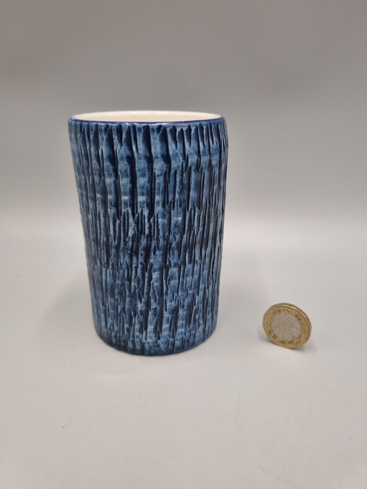 A Vintage Studio Pottery Bristow Malta Blue Textured Beaker. VGC.