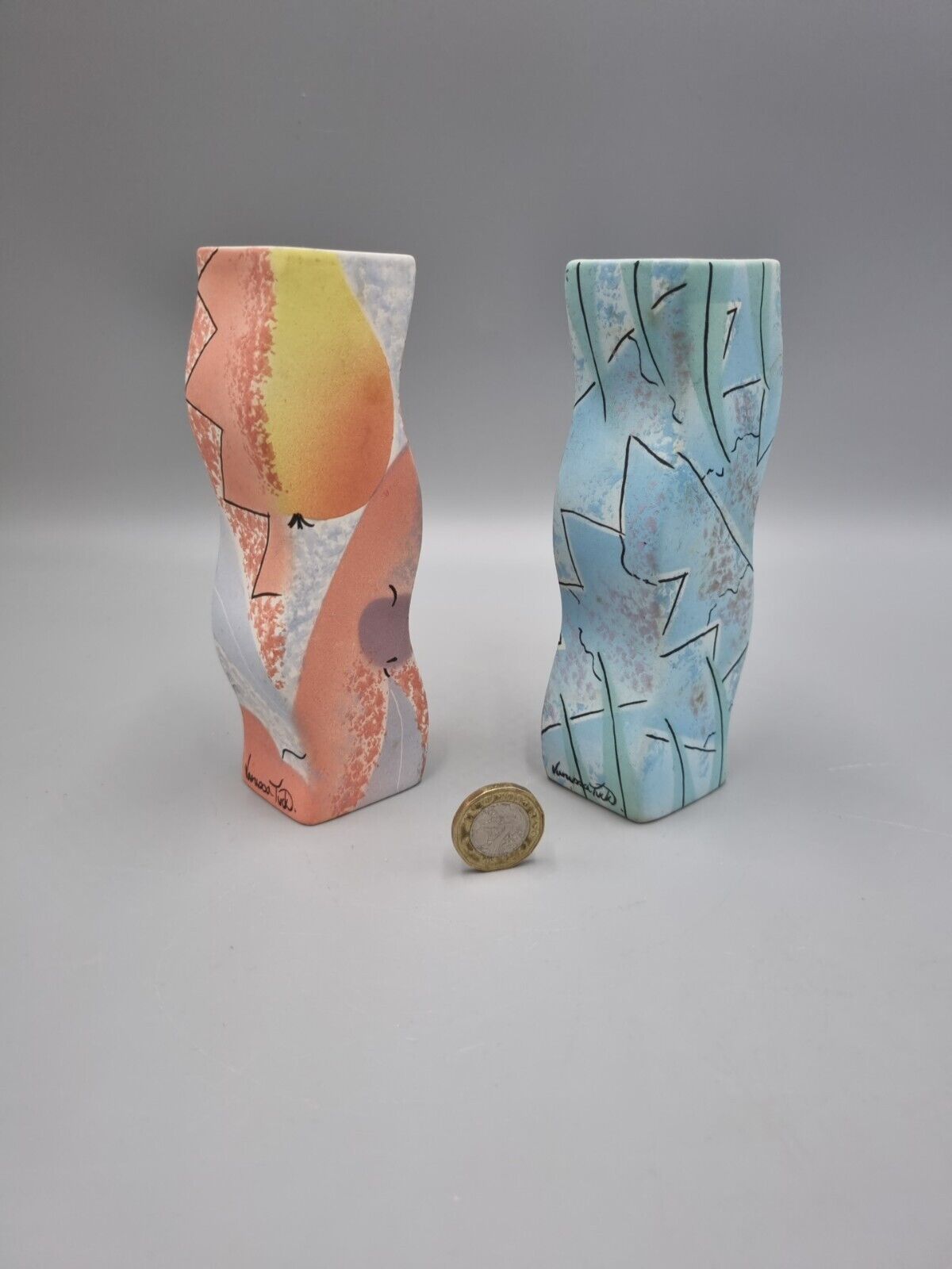 A Pair Of Vanessa Tuck Studio Pottery Vases, Signed, Matte Finish.