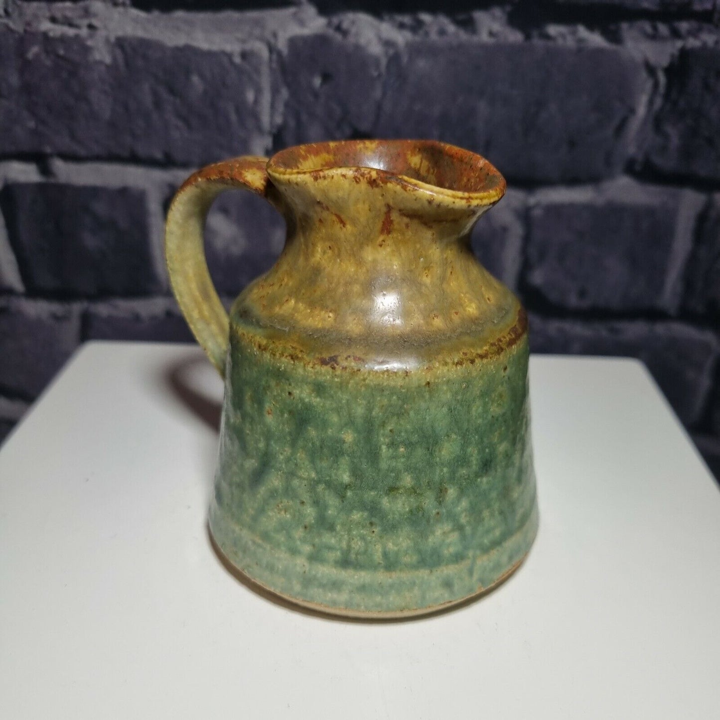 Vintage Janet Upton, Slindon Pottery Studio, Green / Brown Jug, 9cm Tall.