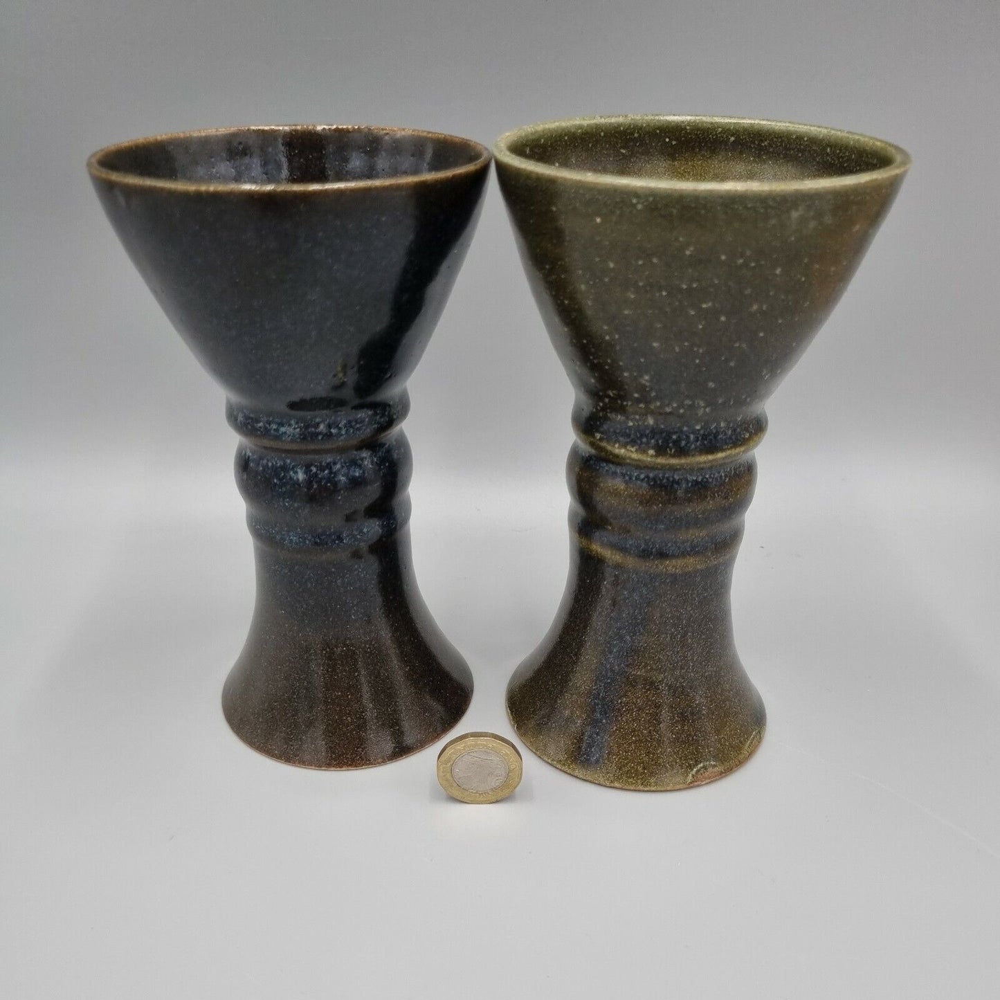 A Pair of Lodden Studio pottery Goblets, H - 15.5cm.