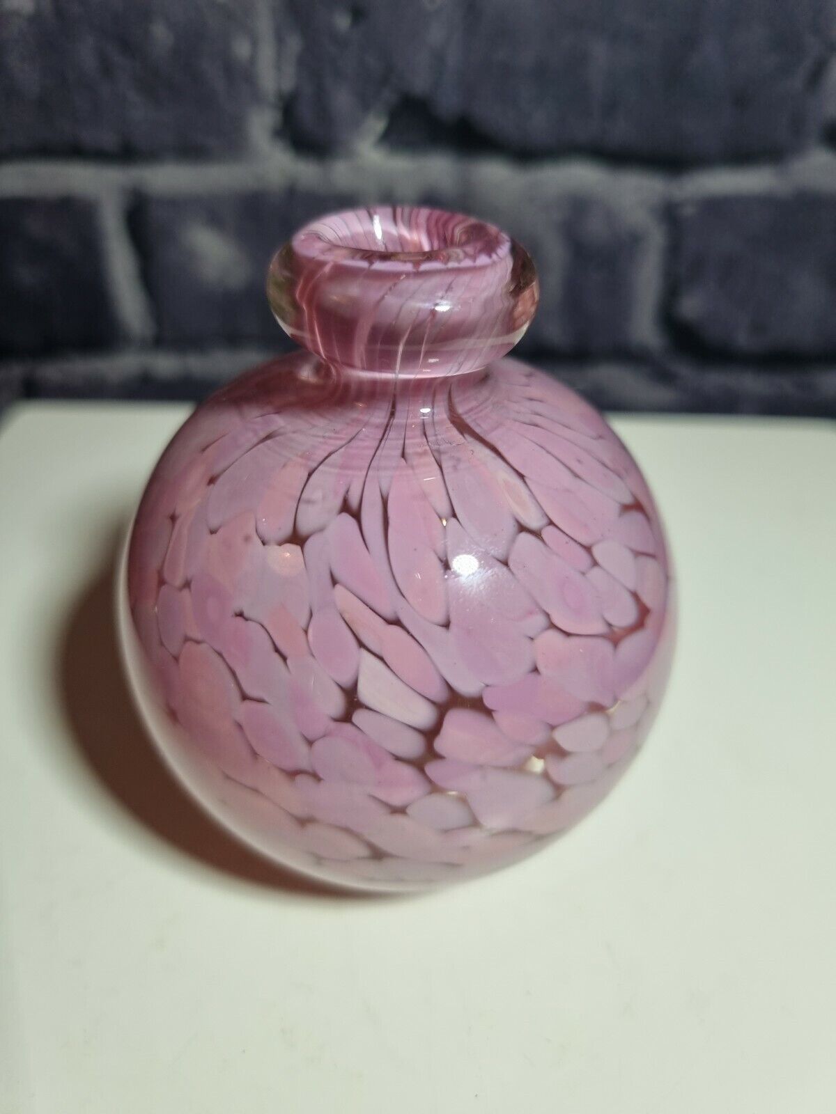 A Beautiful MDINA Hand Blown Pink Mottled Squat Small Scent Bottle Signed