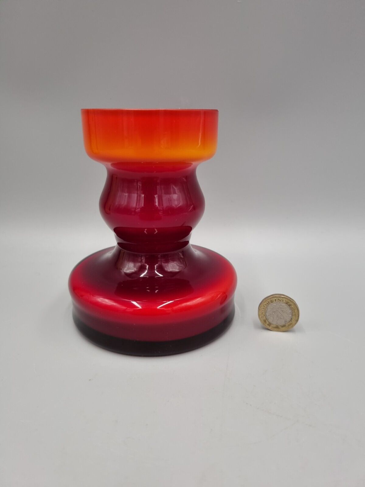 A Studio Glass Cased Red & White Glass Candlestick Holder From Poland.