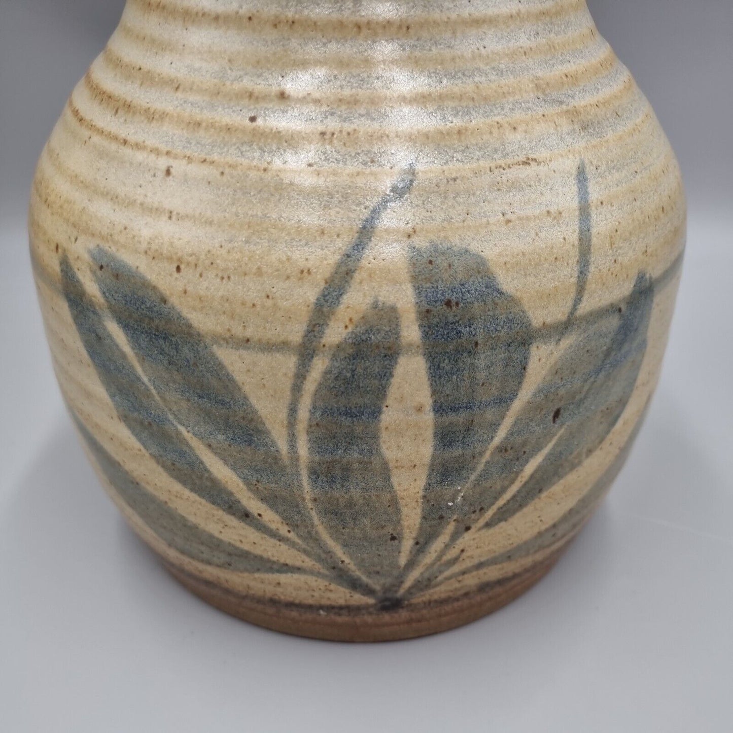 A Substantial Studio Pottery Vase, Blue Leaf Decoration. Unmarked.