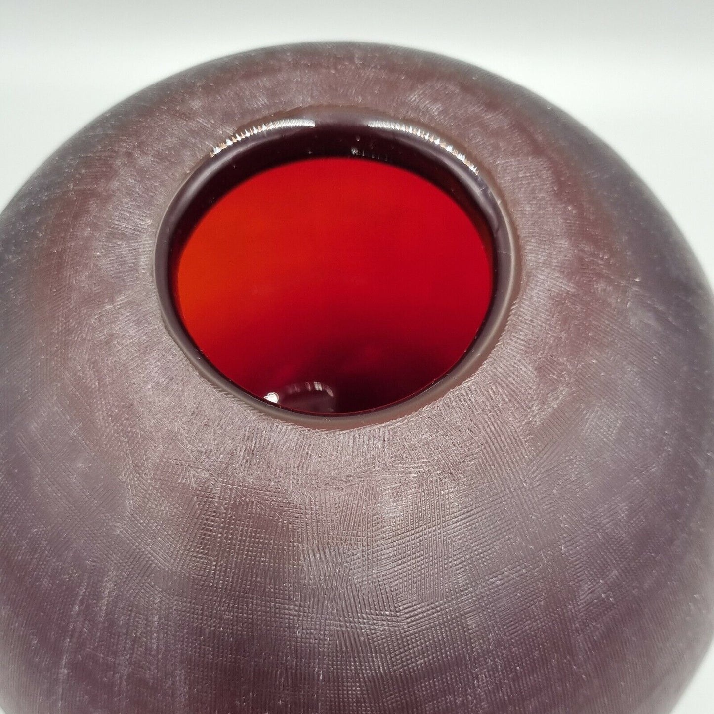 A Vintage Ichendorf Red Textured Large Glass Vase, Signed To Base.