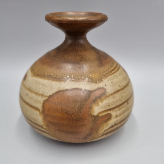 A Beautiful Squat Studio Pottery Bulb Vase With Abstract decoration. VGC.