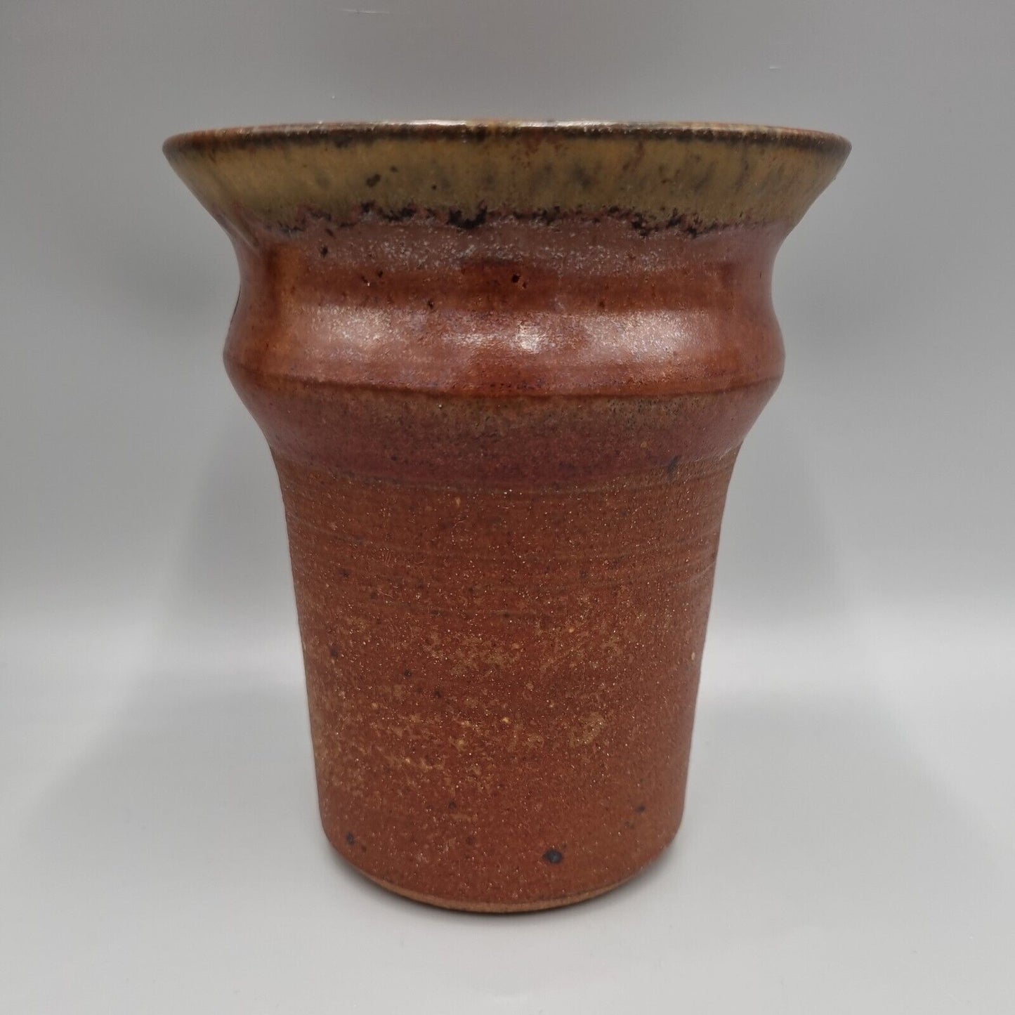 A Peter Lane Studio Pottery Flared Mouth Cylinder Vase, Incised Signature, VGC.