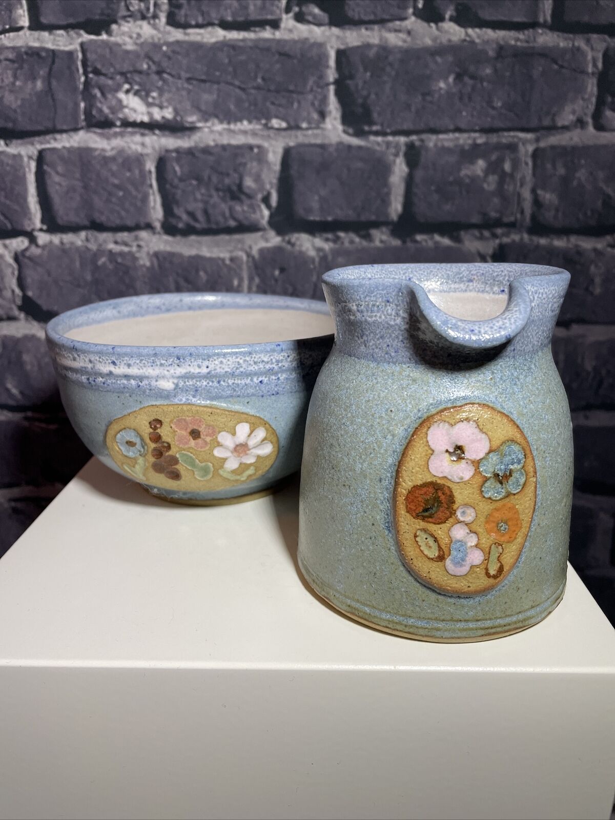 Pottery Fiona Kelly ? Creamer / Milk jug And Bowl Handmade Studio Pottery