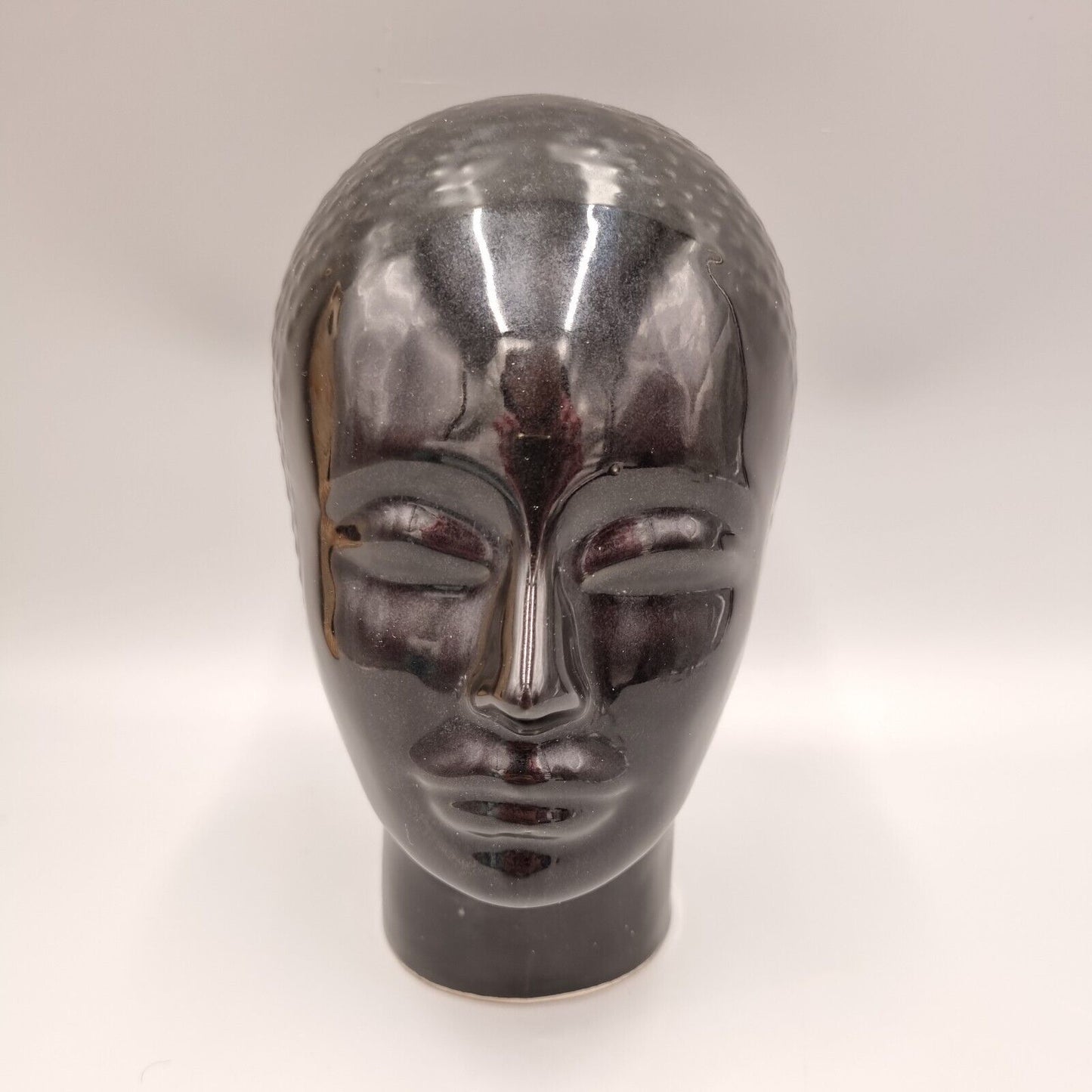 Small Vintage Ceramic Head of a Female Sculpture Shop Display, Japanese. Black.