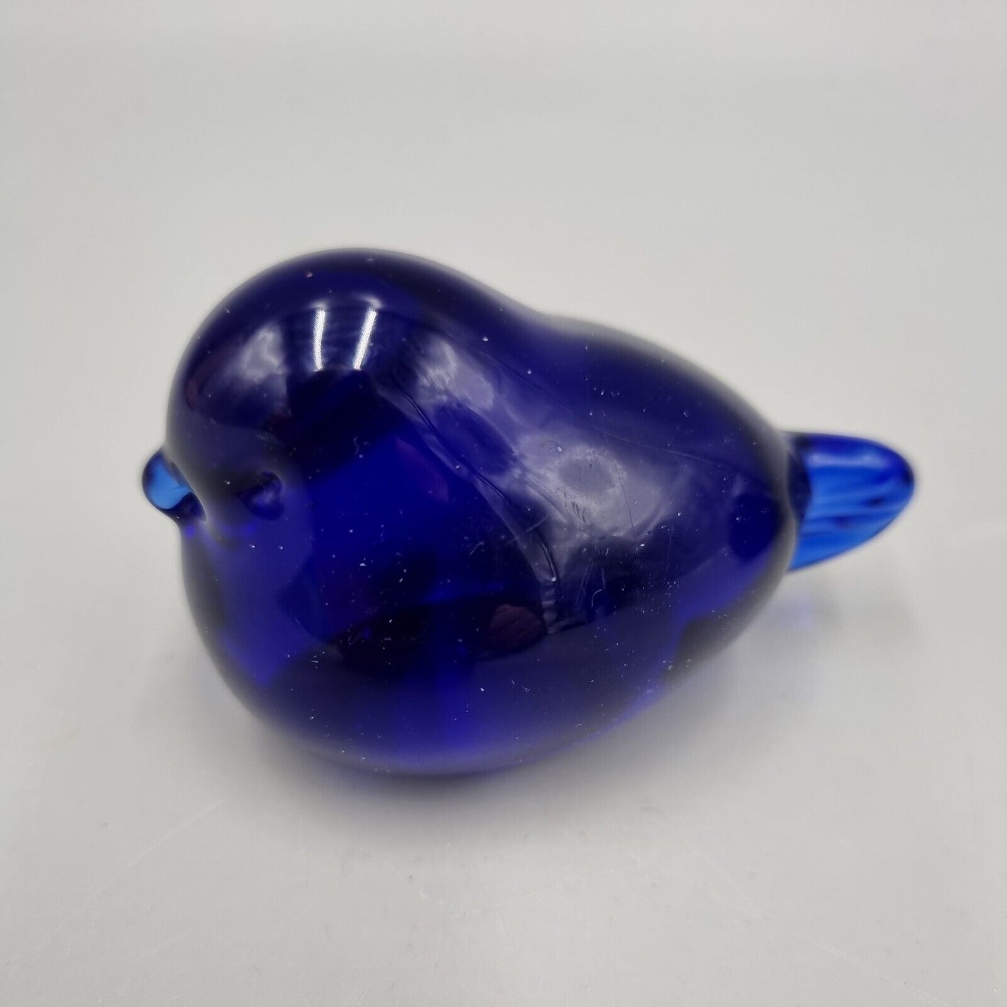 A Pair Of Small Studio Glass Paperweight Cobalt Blue Bird, Reijmyre Style Sweden