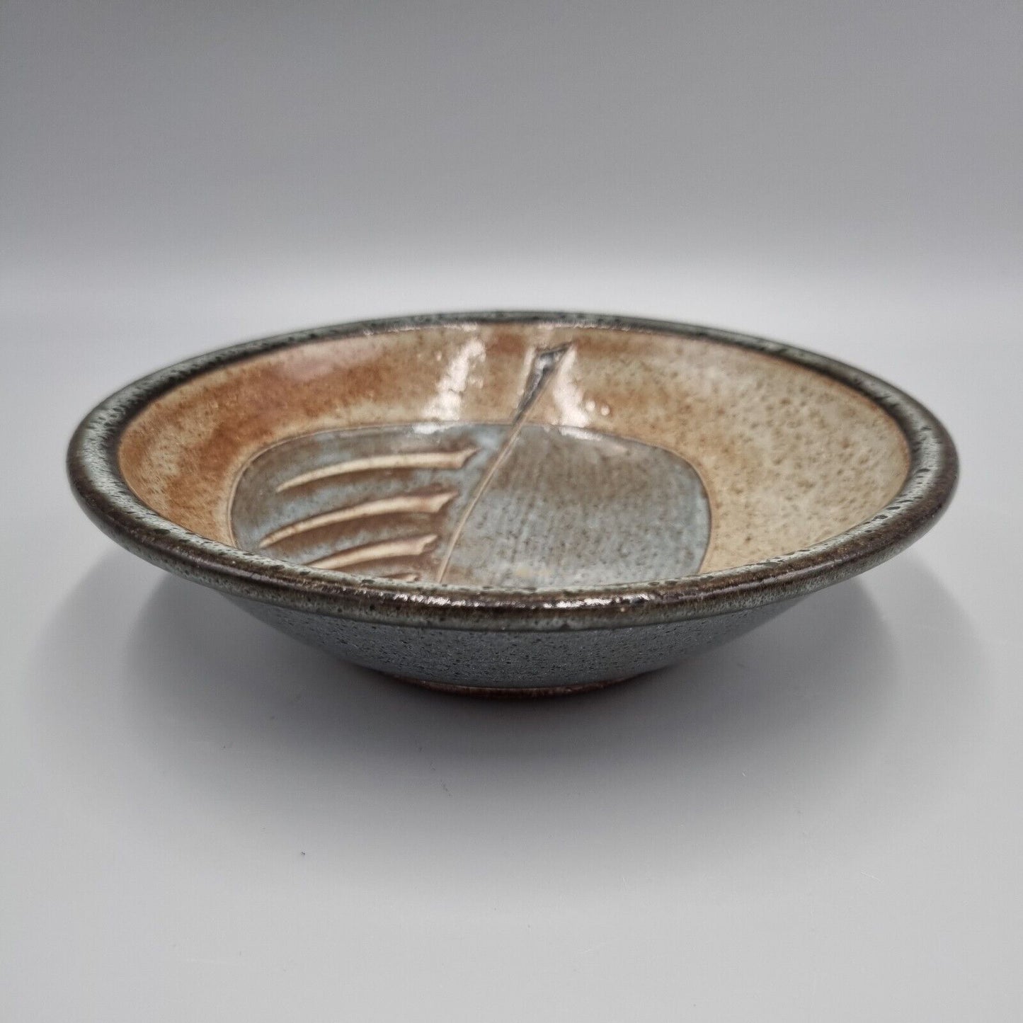 A footed Studio Pottery Hand Decorated Bowl Impressed 'HK', Kathryn Hearn? VGC