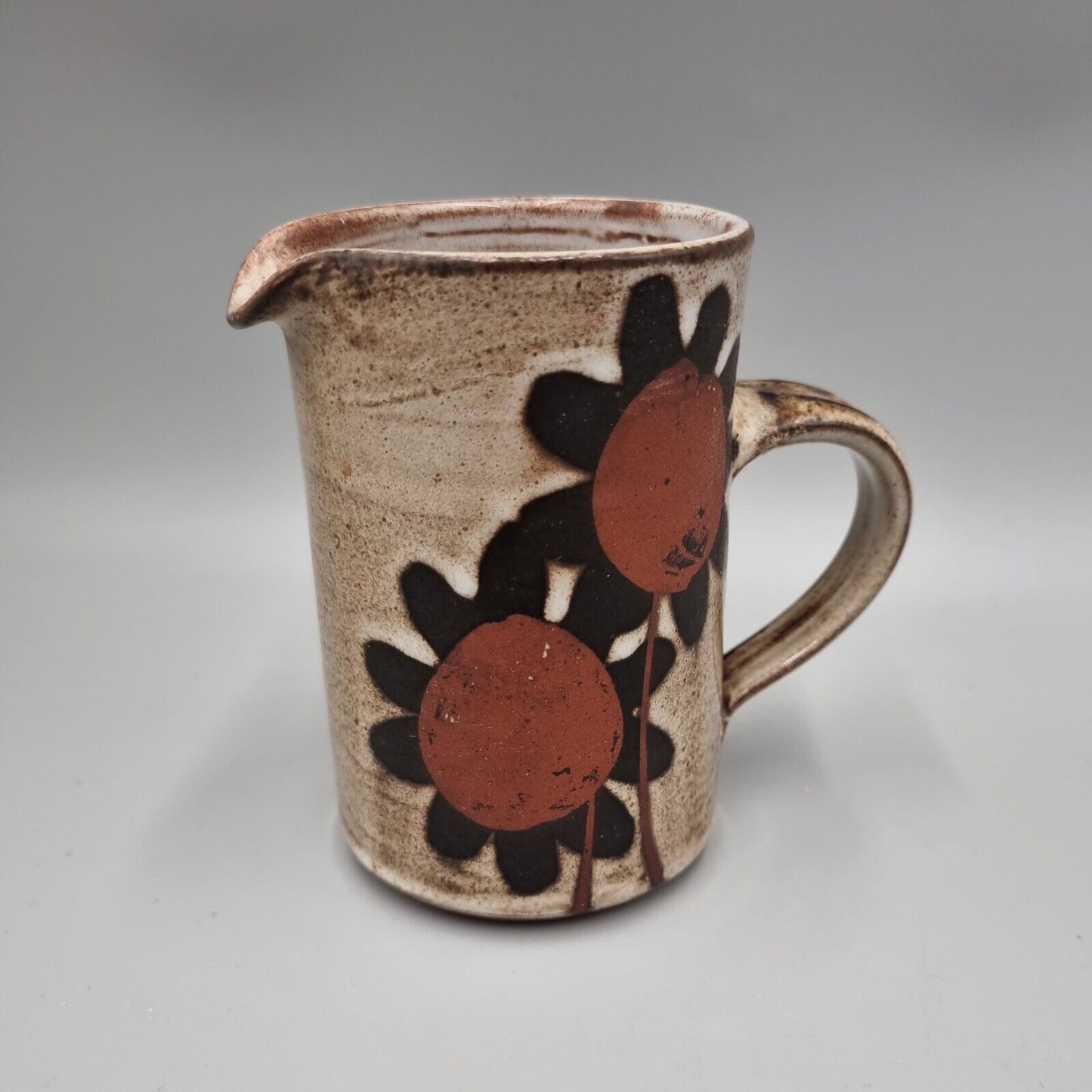 A Vintage Briglin Studio Pottery Water / Milk Jug, Sunflower Design. VGC.