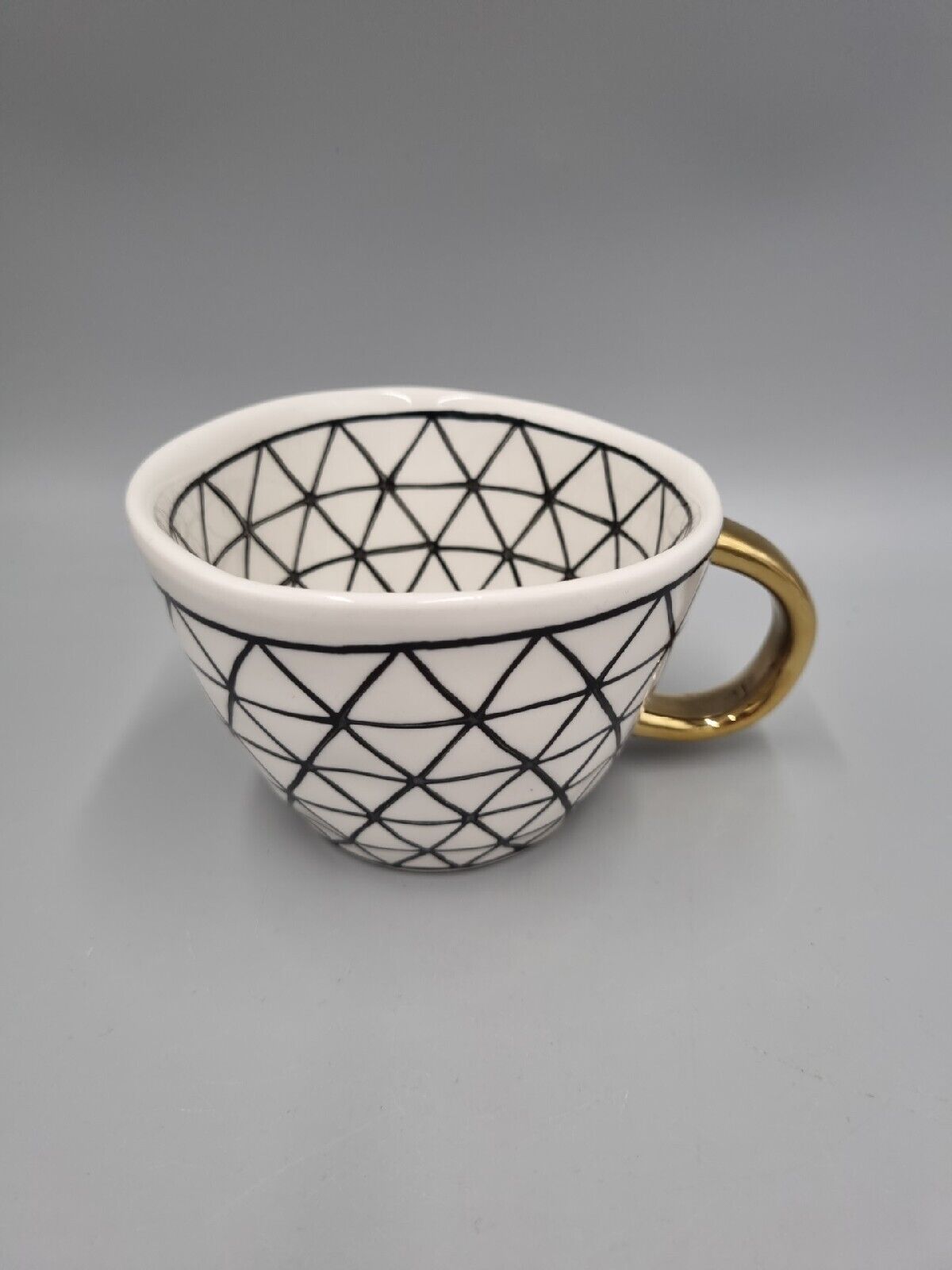 A G Decor Ventura Glazed Geometric Irregular Ceramic Mug Gold Handle, 250 ml