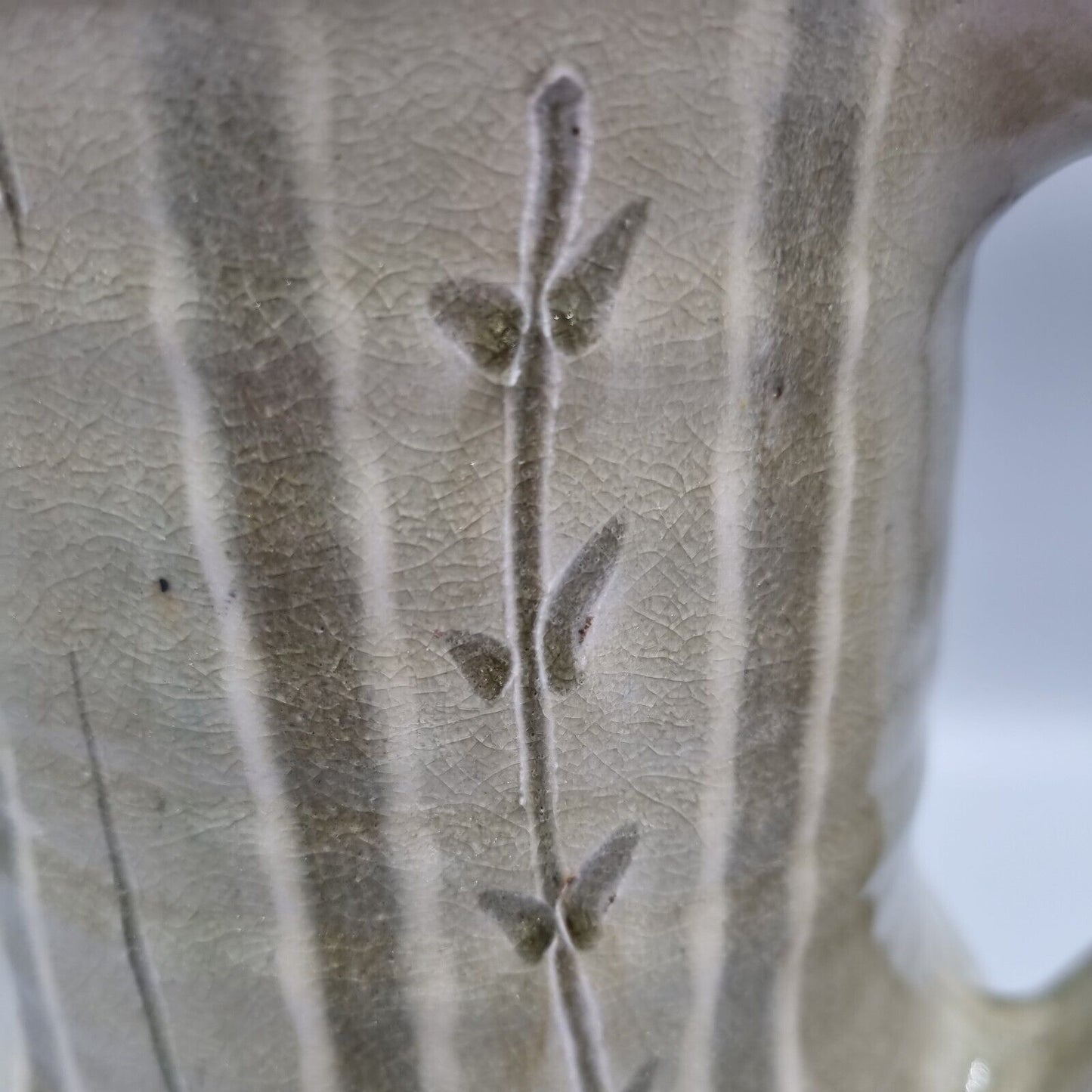 A Large Jug by Mike Dodd In Green Ash Glaze With Incised Motifs. VGC.