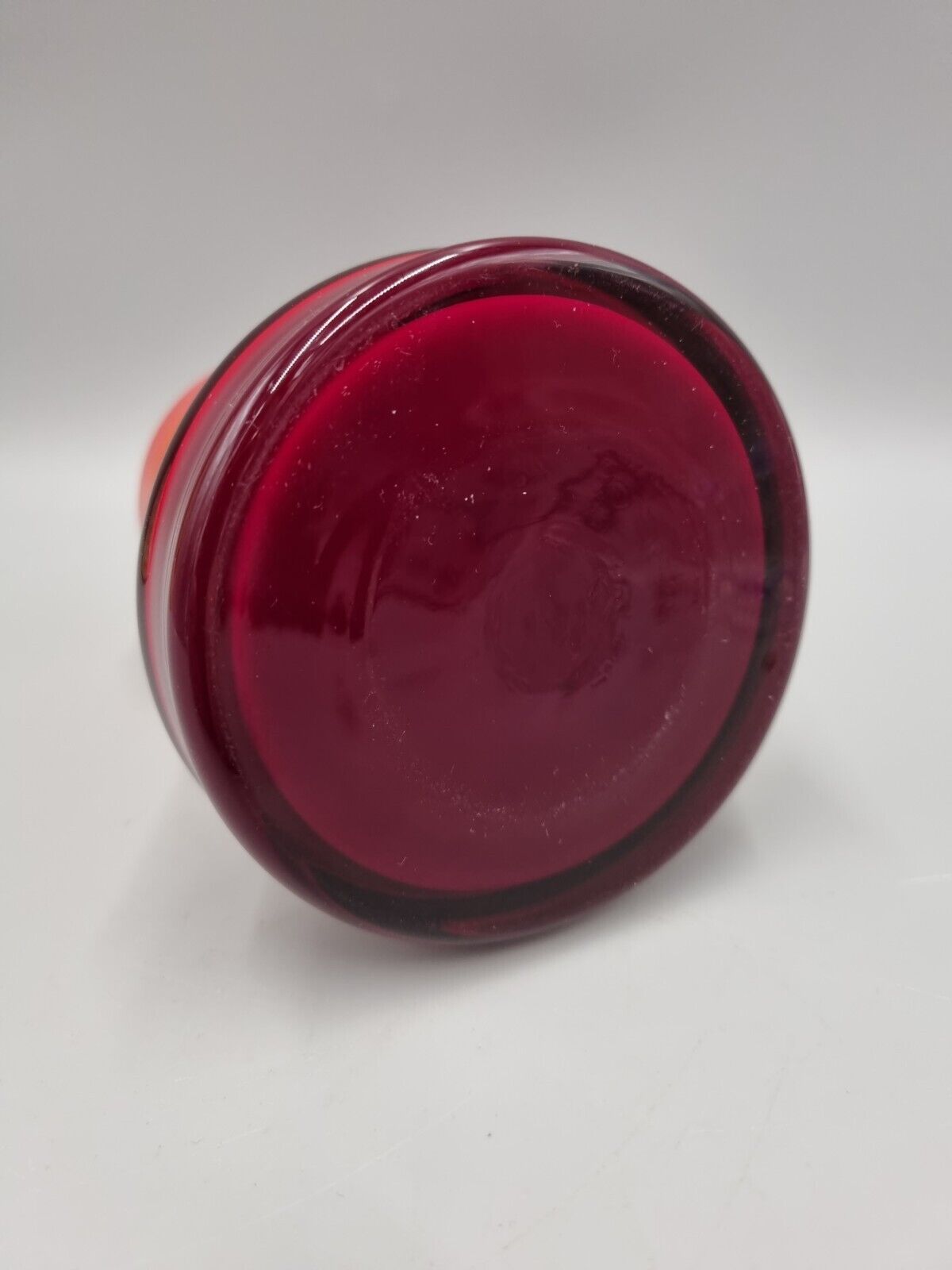 A Studio Glass Cased Red & White Glass Candlestick Holder From Poland.