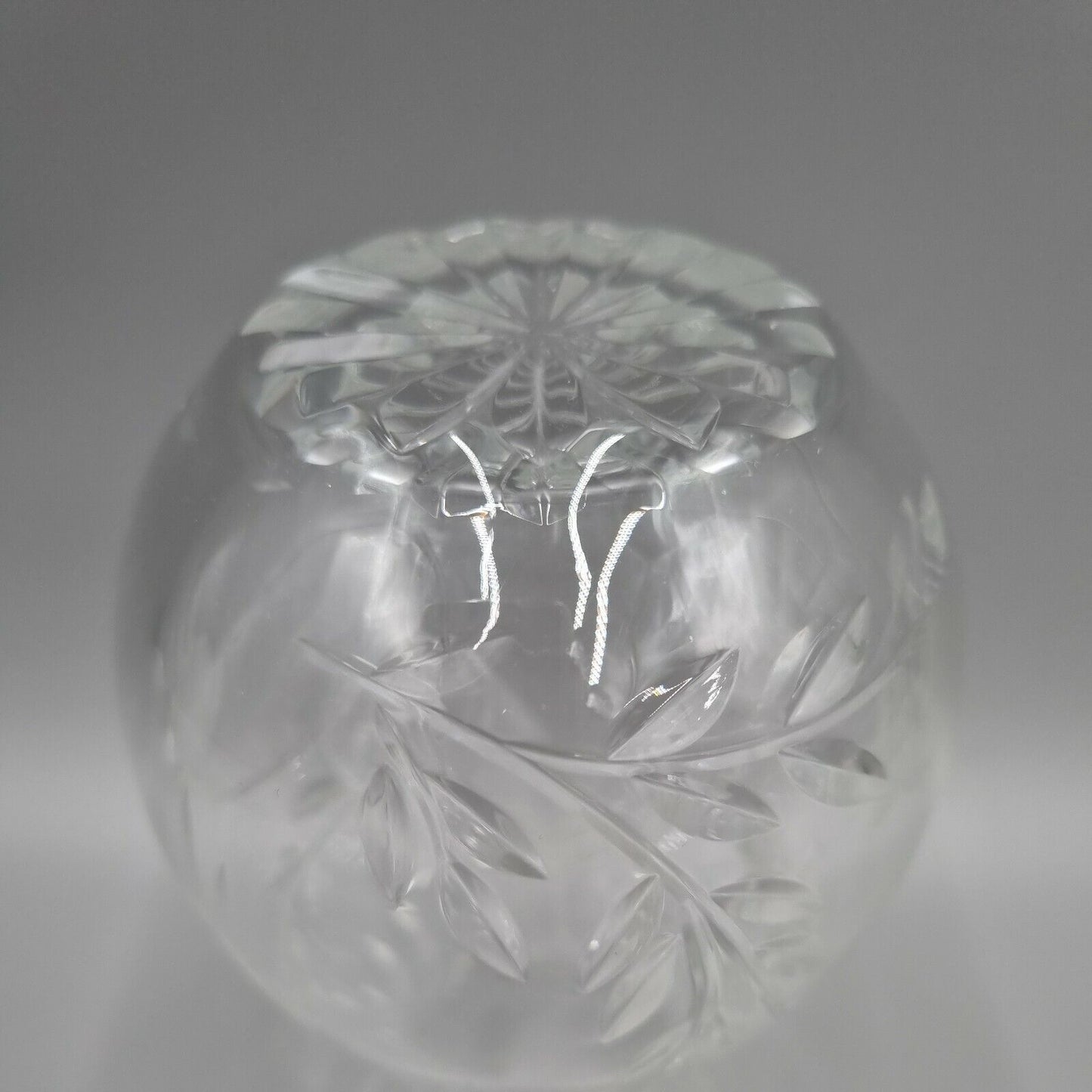 A Stuart Crystal Hand Engraved Bulb Vase, Fuchsia Design. VGC. H - 6".