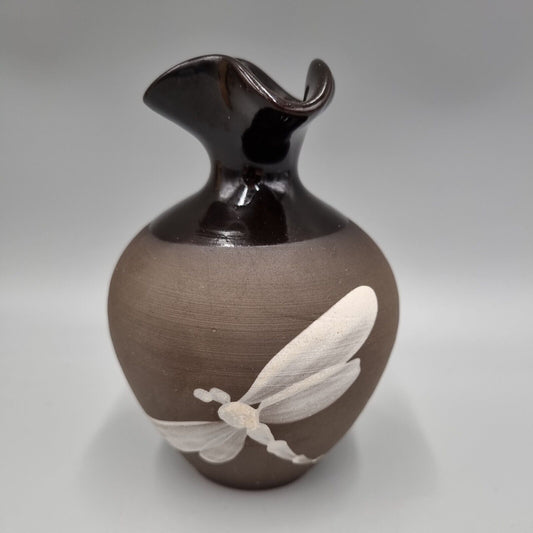 A Studio Pottery Small Vase From Dunster Pottery, Somerset, Dragonfly Motif.