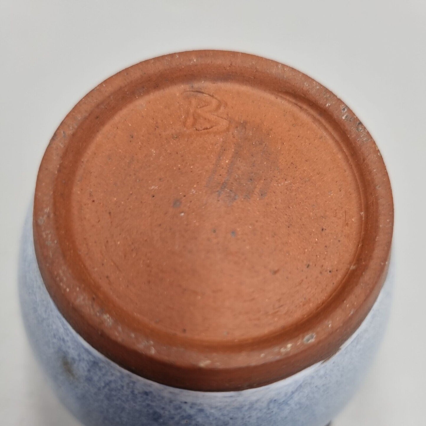 A Studio Pottery Small Pot/Vase/Plant Pot With Leaf Decoration, Incised 'B'.