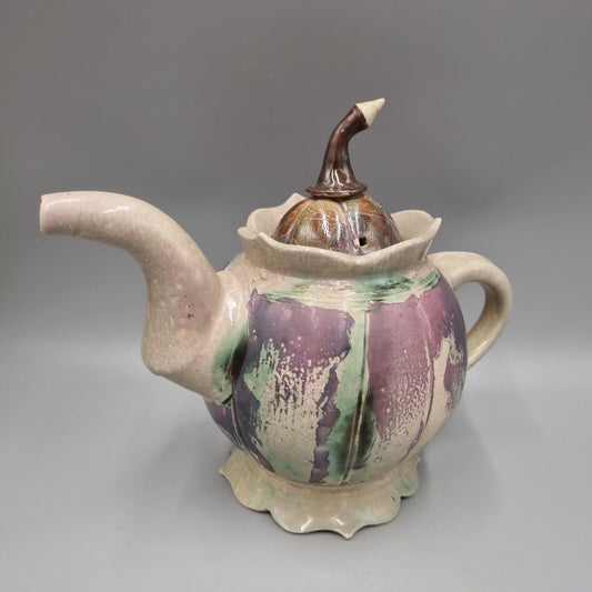 Vintage  Studio Pottery Large Teapot, Unmarked, Abstract Decoration.