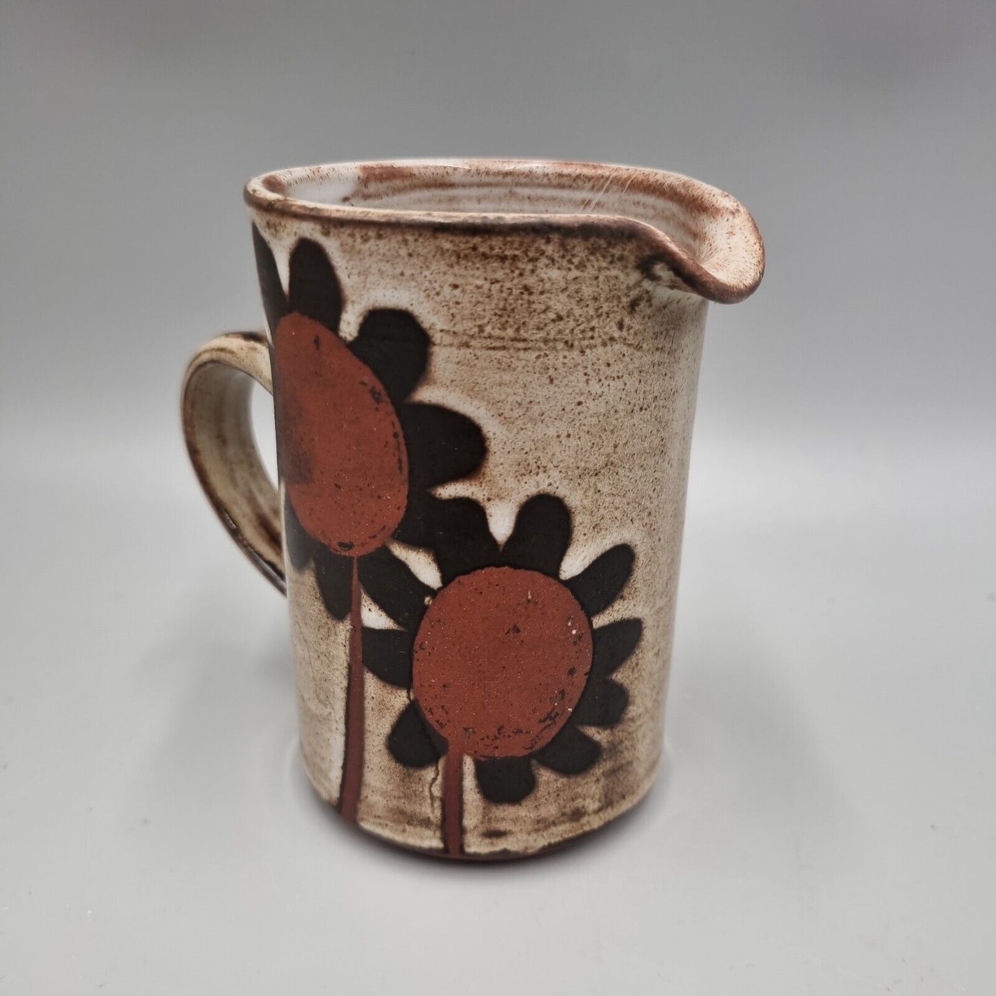 A Vintage Briglin Studio Pottery Water / Milk Jug, Sunflower Design. VGC.